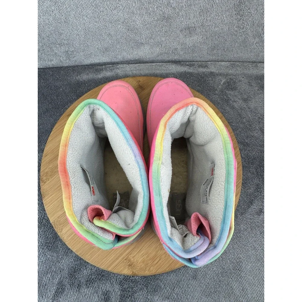 UGG Boots Youth Size 6 Pink Puffer Rainbow Trim 3M Thinsulate 200g Snow